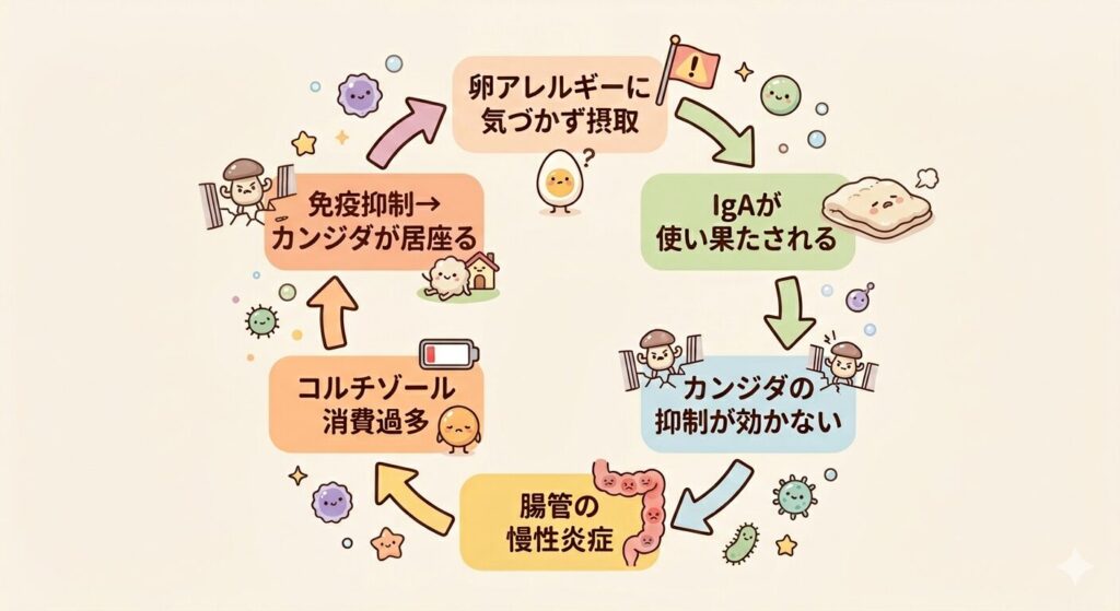 腸内環境を悪化させる悪循環のイラスト